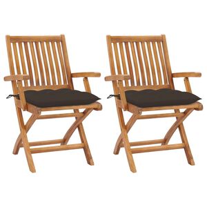 vidaXL Chaises pliantes (lot de 2) avec coussins taupe, en bois de teck massif