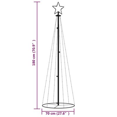 vidaXL Arbre de Noël cône Blanc chaud 108 LED 70x180 cm