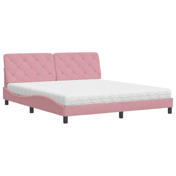 vidaXL Lit avec matelas rose 180x200 cm velours