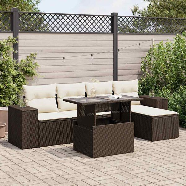 vidaXL Salon de jardin avec coussins 6 pcs marron r&eacute;sine tress&eacute;e