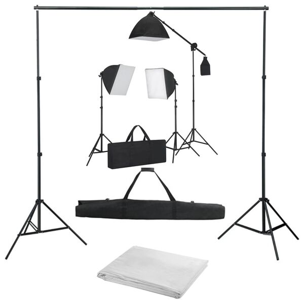 vidaXL Kit de studio photo avec bo&icirc;tes &agrave; lumi&egrave;re et toile de fond