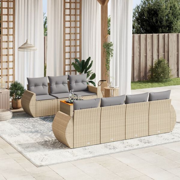 vidaXL Salon de jardin avec coussins 8 pcs beige r&eacute;sine tress&eacute;e