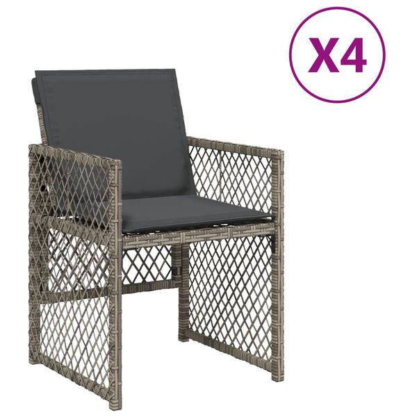 vidaXL Chaises de jardin avec coussins lot de 4 gris r&eacute;sine tress&eacute;e