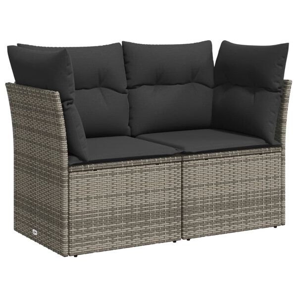 vidaXL Salon de jardin 9 pcs avec coussins gris résine tressée