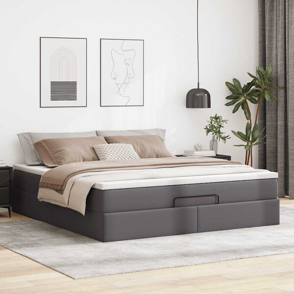 vidaXL Cadre de lit ottoman avec matelas gris 180x200 cm similicuir
