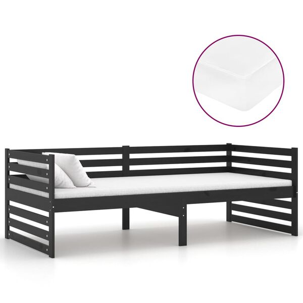 vidaXL Lit de repos avec matelas 90x200 cm Noir Bois de pin massif