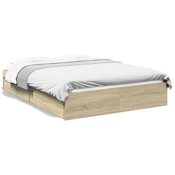 vidaXL Cadre de lit avec tiroirs sans matelas ch&ecirc;ne sonoma 135x190 cm