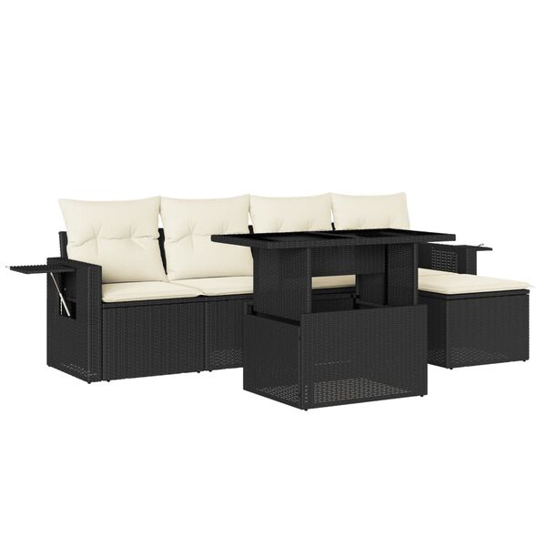 vidaXL Salon de jardin 6 pcs avec coussins noir r&eacute;sine tress&eacute;e