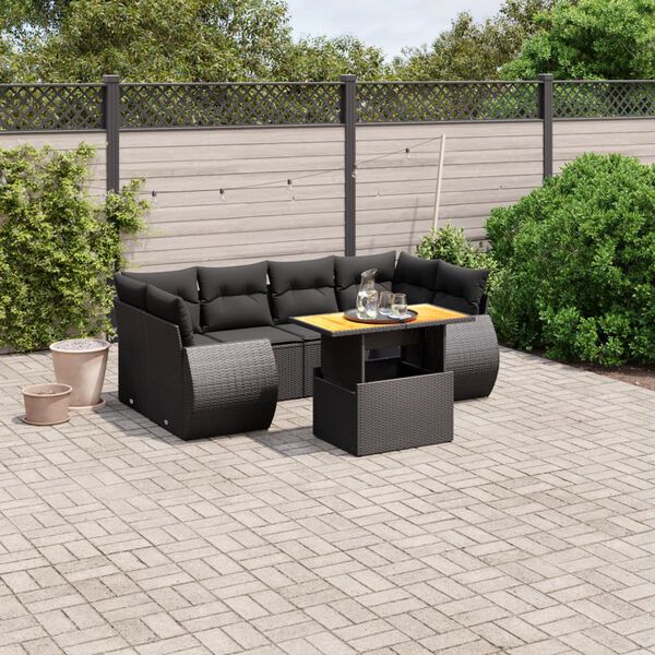 vidaXL Salon de jardin 7 pcs avec coussins noir résine tressée
