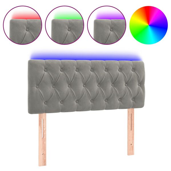 vidaXL Tête de lit à LED Gris clair 100x7x78/88 cm Velours
