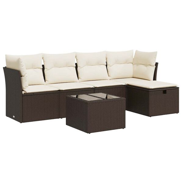 vidaXL Salon de jardin avec coussins 6 pcs marron r&eacute;sine tress&eacute;e