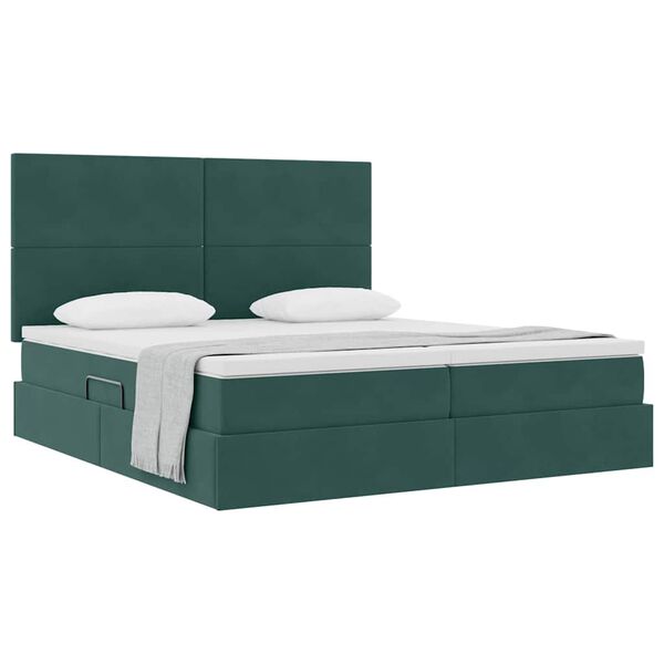 vidaXL Lit de Rangement avec matelas Vert fonc&eacute; 200 x 200 cm Velours