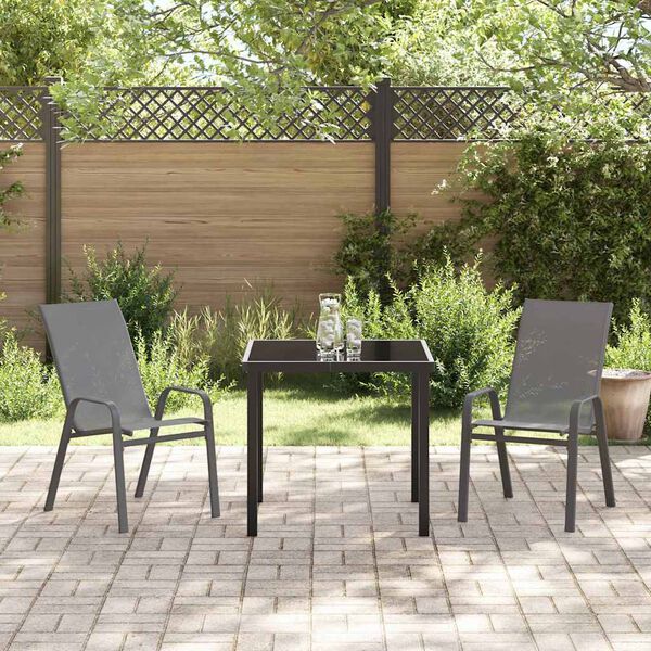 vidaXL Ensemble de salle &agrave; manger pour jardin 3 pcs Gris et Noir