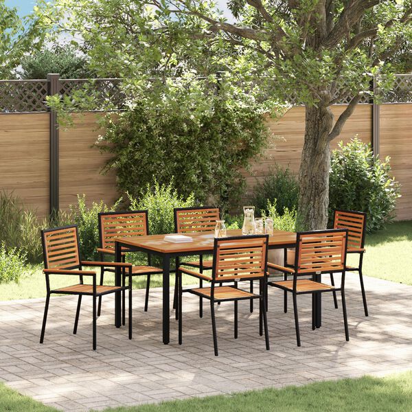 vidaXL Ensemble de salle à manger pour jardin 7 pcs Noir et Marron