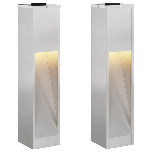 vidaXL Lumi&egrave;re de Chemin LED Solaire 2 pcs Argent&eacute; Acier inoxydable