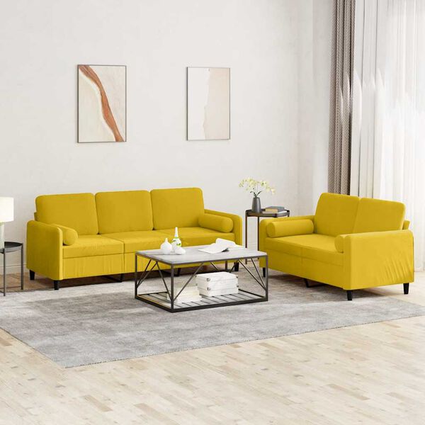 vidaXL Ensemble de canapés 2 pcs avec coussins jaune velours