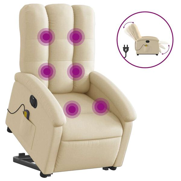 vidaXL Fauteuil inclinable de massage &eacute;lectrique Cr&egrave;me Tissu