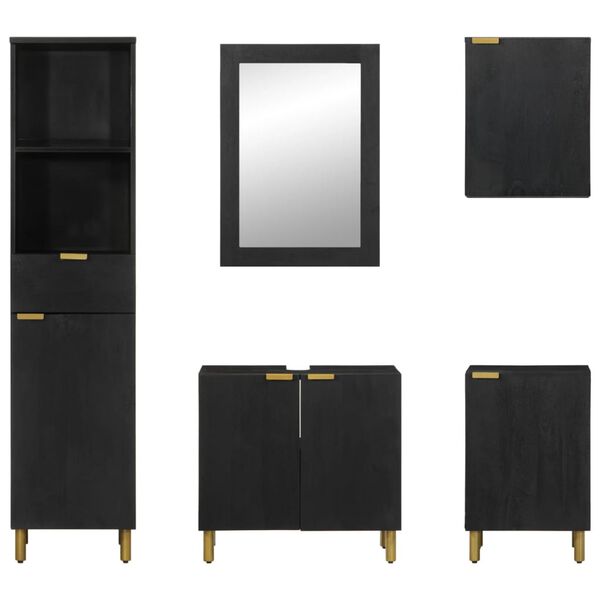 vidaXL Ensemble de meubles salle de bain 5 pcs noir bois d'ing&eacute;nierie