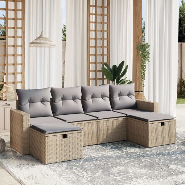 vidaXL Salon de jardin avec coussins 6pcs m&eacute;lange beige r&eacute;sine tress&eacute;e