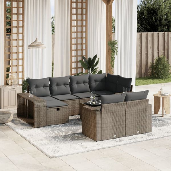 vidaXL Salon de jardin 11 pcs avec coussins gris clair r&eacute;sine tress&eacute;e
