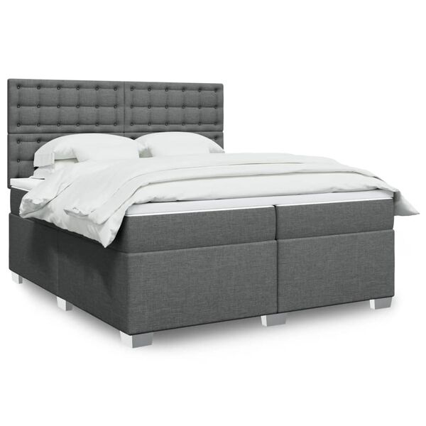 vidaXL Sommier &agrave; lattes de lit avec matelas Gris fonc&eacute; 200x200cm Tissu