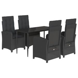 vidaXL Ensemble &agrave; manger de jardin coussins 5pcs Noir R&eacute;sine tress&eacute;e