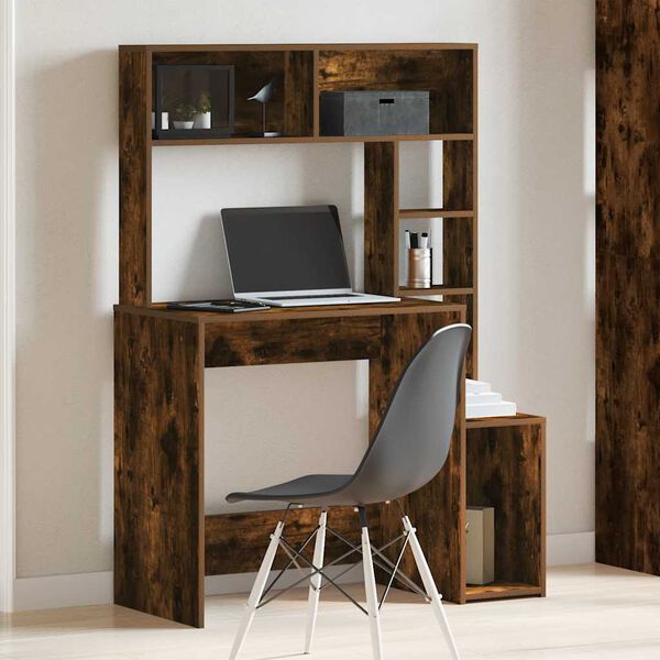 vidaXL Bureau avec &eacute;tag&egrave;res ch&ecirc;ne fum&eacute; 100x45x140 cm bois d'ing&eacute;nierie
