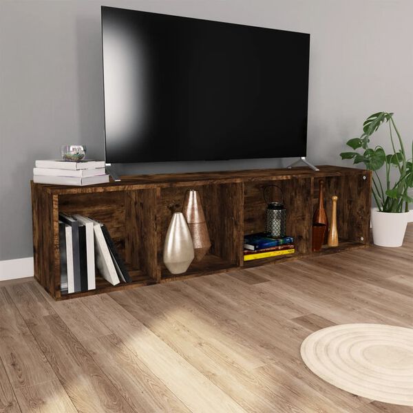 vidaXL Biblioth&egrave;que/Meuble TV Ch&ecirc;ne fum&eacute; 36x30x143cm Bois d'ing&eacute;nierie