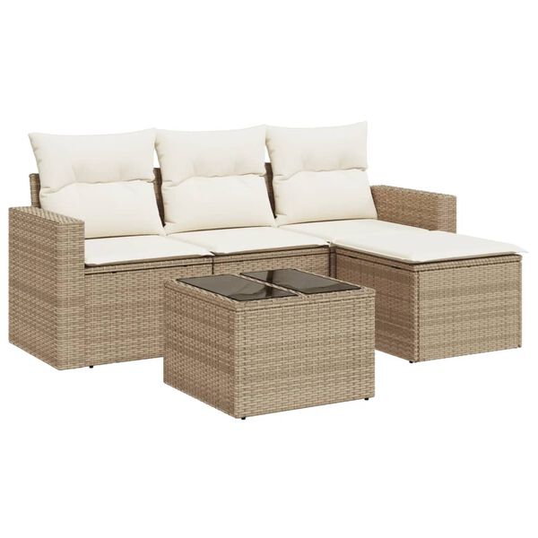 vidaXL Salon de jardin avec coussins 5 pcs beige r&eacute;sine tress&eacute;e