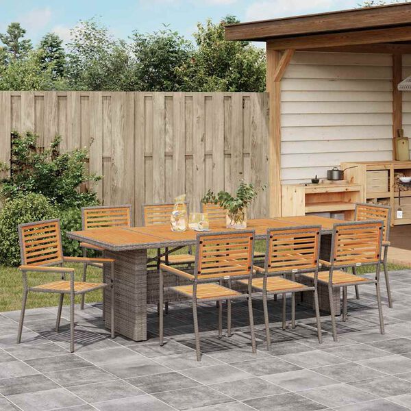vidaXL Ensemble de salle &agrave; manger pour jardin 9 pcs Gris et marron