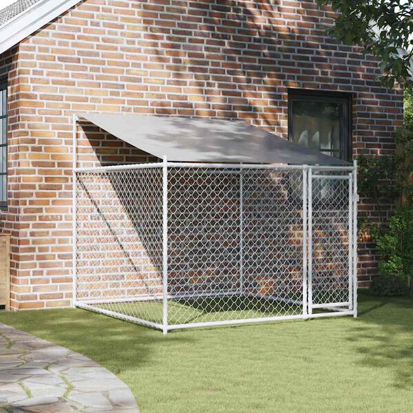vidaXL Cage pour chien avec toit et porte gris 2x2x2 m acier galvanis&eacute;