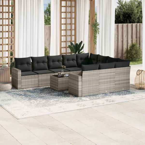 vidaXL Salon de jardin 11 pcs avec coussins gris clair r&eacute;sine tress&eacute;e