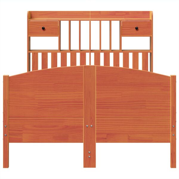 vidaXL Lit biblioth&egrave;que sans matelas cire marron 135x190 cm pin massif