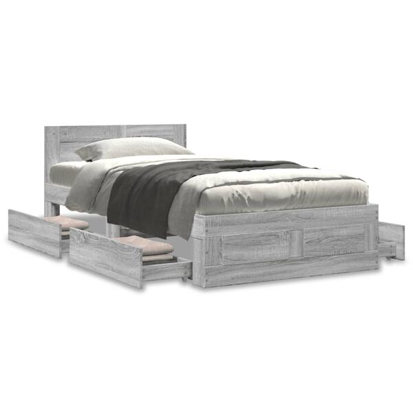 vidaXL Cadre de lit et tête de lit sans matelas gris béton 90x200 cm