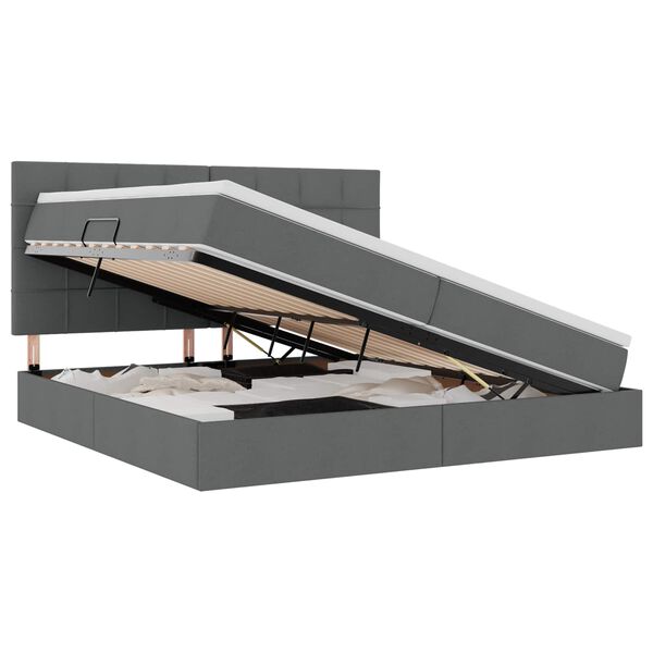 vidaXL Lit avec rangement et LED Gris fonc&eacute; 200 x 200 cm Polyester