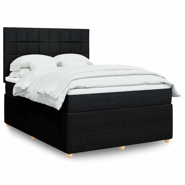 vidaXL Sommier &agrave; lattes de lit avec matelas Noir 140x200 cm Tissu