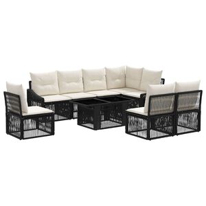 vidaXL Ensemble de canap&eacute; de jardin 9 pc Noir et blanc cr&egrave;me polyrotin