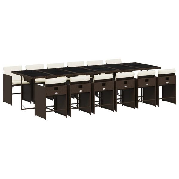vidaXL Ensemble &agrave; manger de jardin avec coussins 13 pcs marron rotin