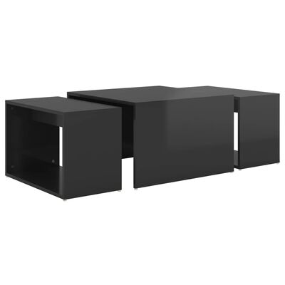 vidaXL Tables basses gigognes 3 pcs Noir brillant 60x60x38cm Aggloméré