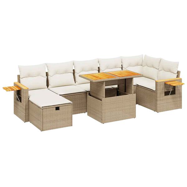 vidaXL Salon de jardin avec coussins 8 pcs beige résine tressée