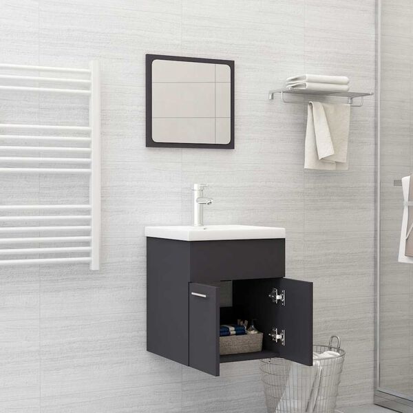 vidaXL Ensemble de meubles de salle de bain Gris Agglom&eacute;r&eacute;
