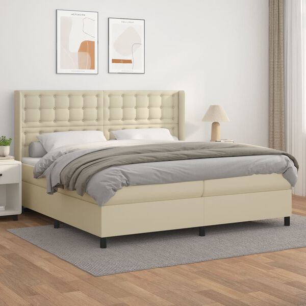 vidaXL Sommier &agrave; lattes de lit avec matelas Cr&egrave;me 200x200cm Similicuir
