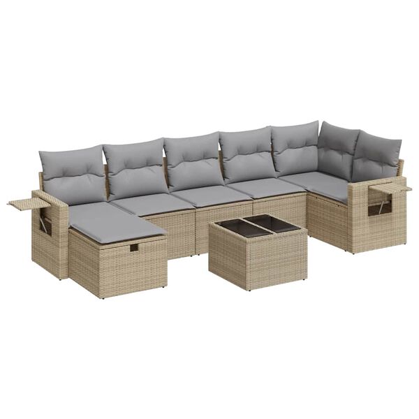 vidaXL Salon de jardin avec coussins 8 pcs beige r&eacute;sine tress&eacute;e