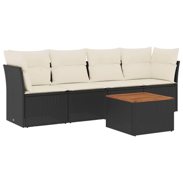 vidaXL Salon de jardin 5 pcs avec coussins noir r&eacute;sine tress&eacute;e