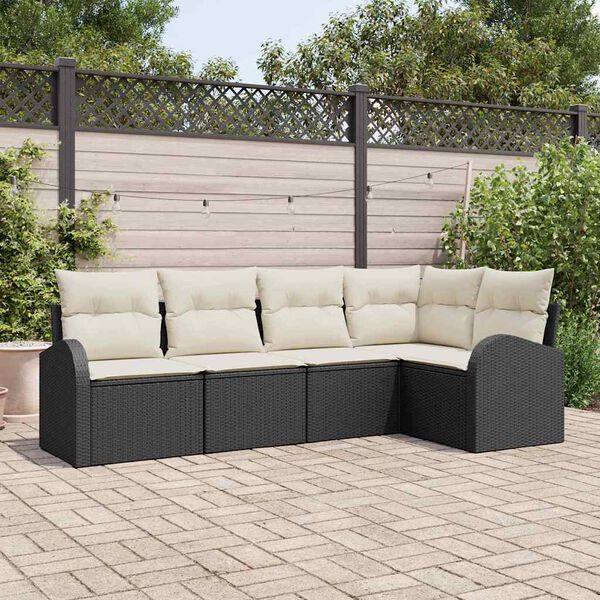 vidaXL Ensemble de canapé de jardin 5 pcs Noir et blanc Poly rotin