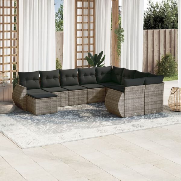 vidaXL Salon de jardin avec coussins 10 pcs gris r&eacute;sine tress&eacute;e