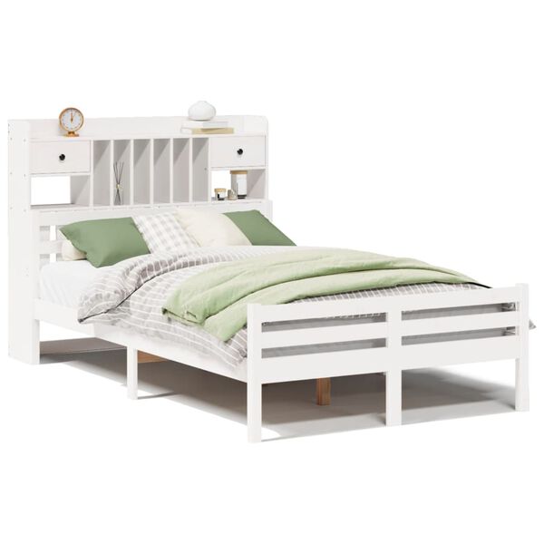 vidaXL Lit bibliothèque sans matelas blanc 135x190 cm bois pin massif