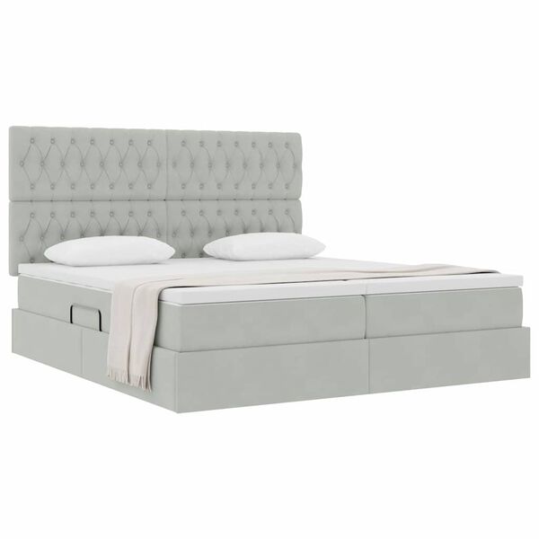 vidaXL Lit de Rangement avec matelas Gris clair 200 x 200 cm Velours
