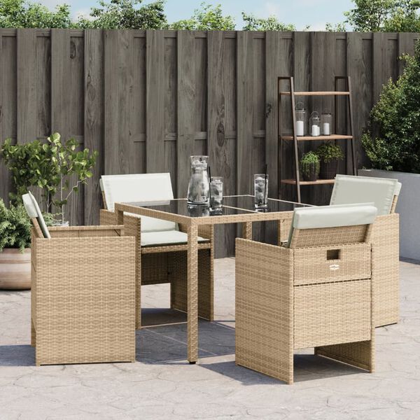 vidaXL Chaises de jardin avec coussins lot de 4 beige résine tressée