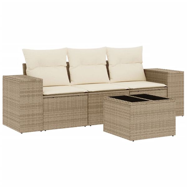 vidaXL Salon de jardin avec coussins 4 pcs beige r&eacute;sine tress&eacute;e